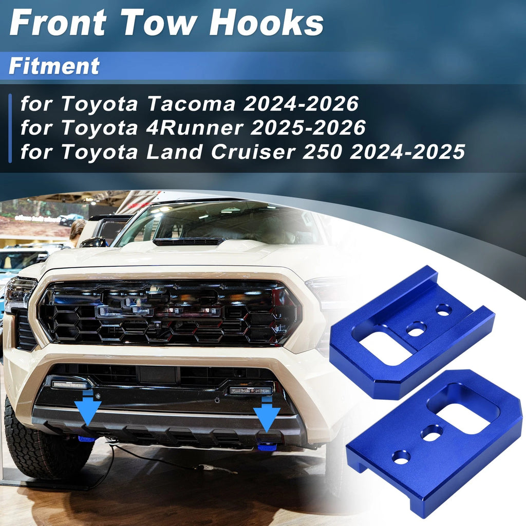 Front Tow Hooks for Toyota Tacoma 4Runner Land Cruiser 250 (2024–2026) 2pcs Blue