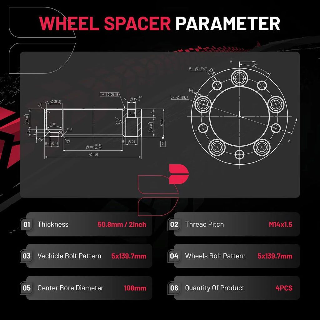 Wheel Spacers for Ram 1500 Express (2012-2018) 5x139.7 5x5.5 2" 4pcs