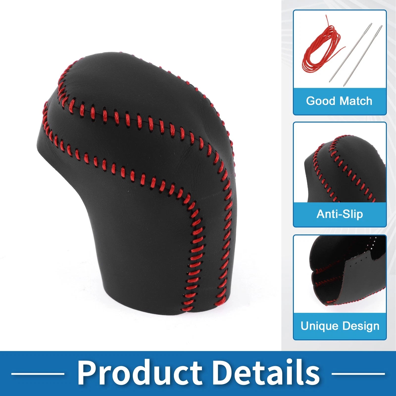 1 Pc Gear Shift Knob Cover for Toyota Camry (2018–2024) Black Red Faux Leather