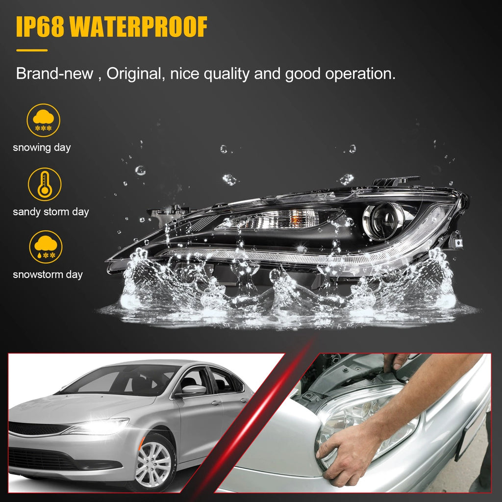 Left Halogen Headlight with LED DRL Projector for Chrysler 200 (2015–2017)