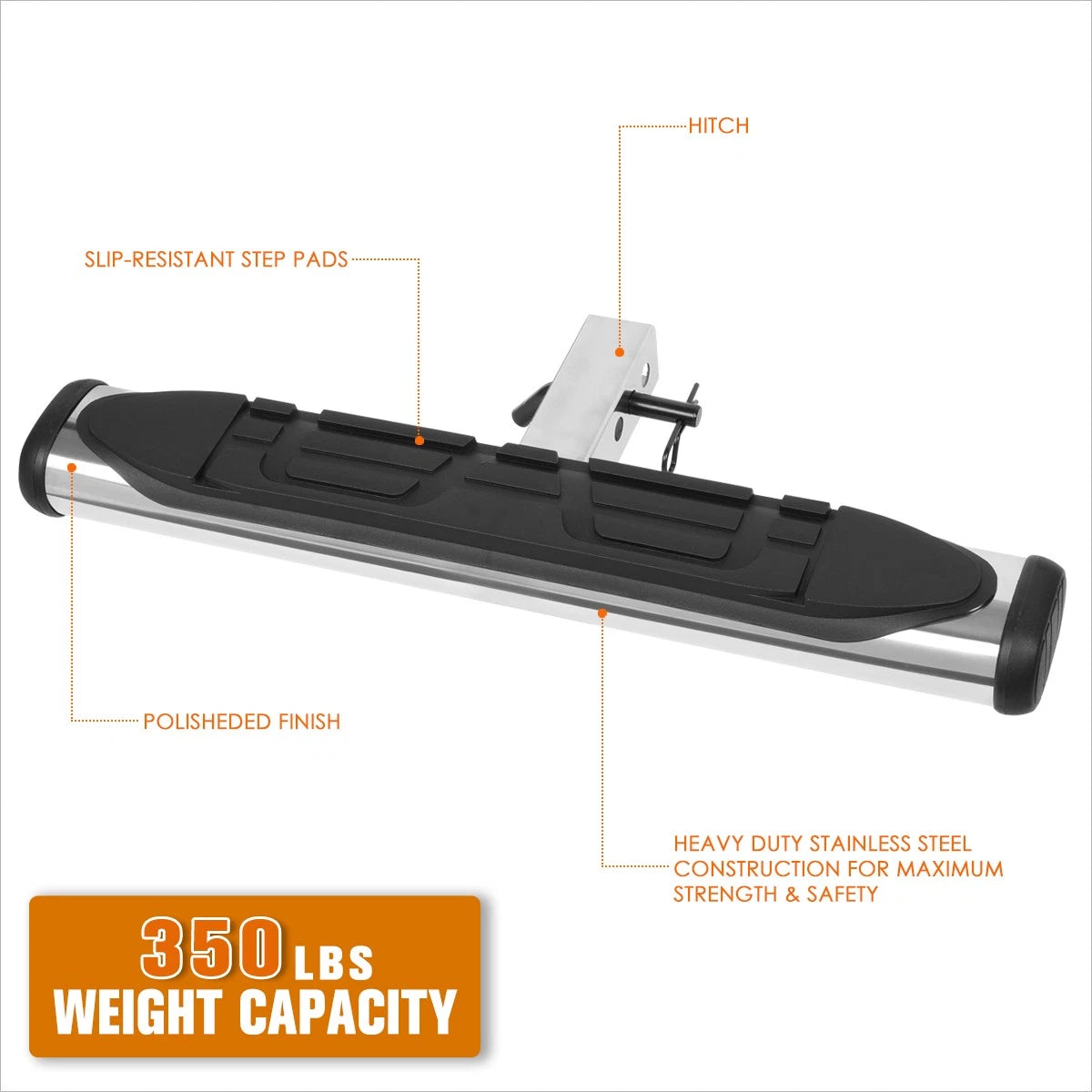 26" Oval Rear Bumper Trailer Tow Hitch Step Bar for Universal Fit (2" Receiver)