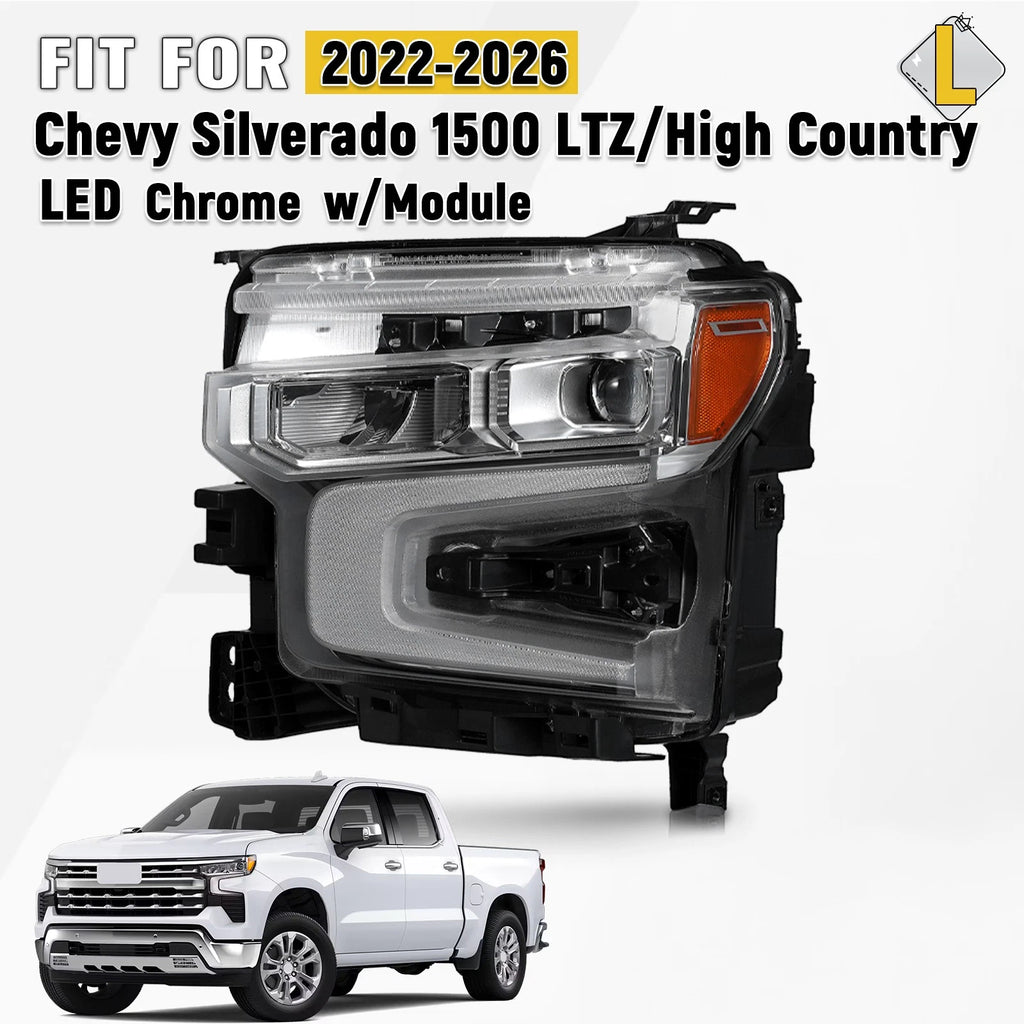 LED Headlight for Chevy Silverado 1500 LTZ (2022–2026) Chrome w/LED DRL Left