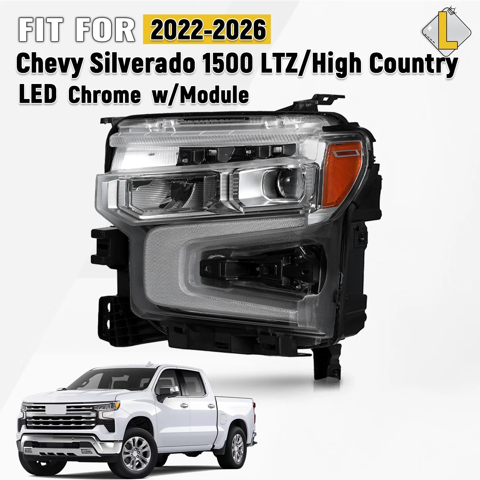 LED Headlight for Chevy Silverado 1500 LTZ (2022–2026) Chrome w/LED DRL Left