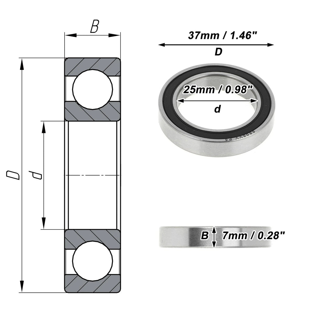 Deep Groove Ball Bearing 6805VV for Scooter Skateboard (25x37x7mm)