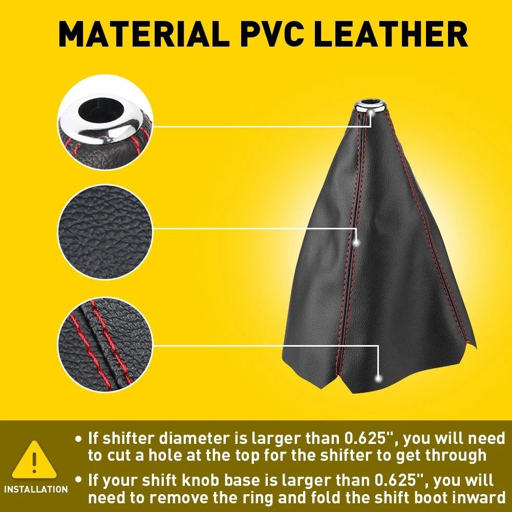Manual Gear Shift Knob Boot Cover for EXV (2010–2015) Black PVC Leather Red Stitch