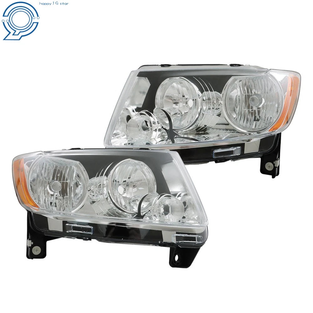 Halogen Headlights Pair Chrome for Jeep Grand Cherokee Compass (2011-2017)
