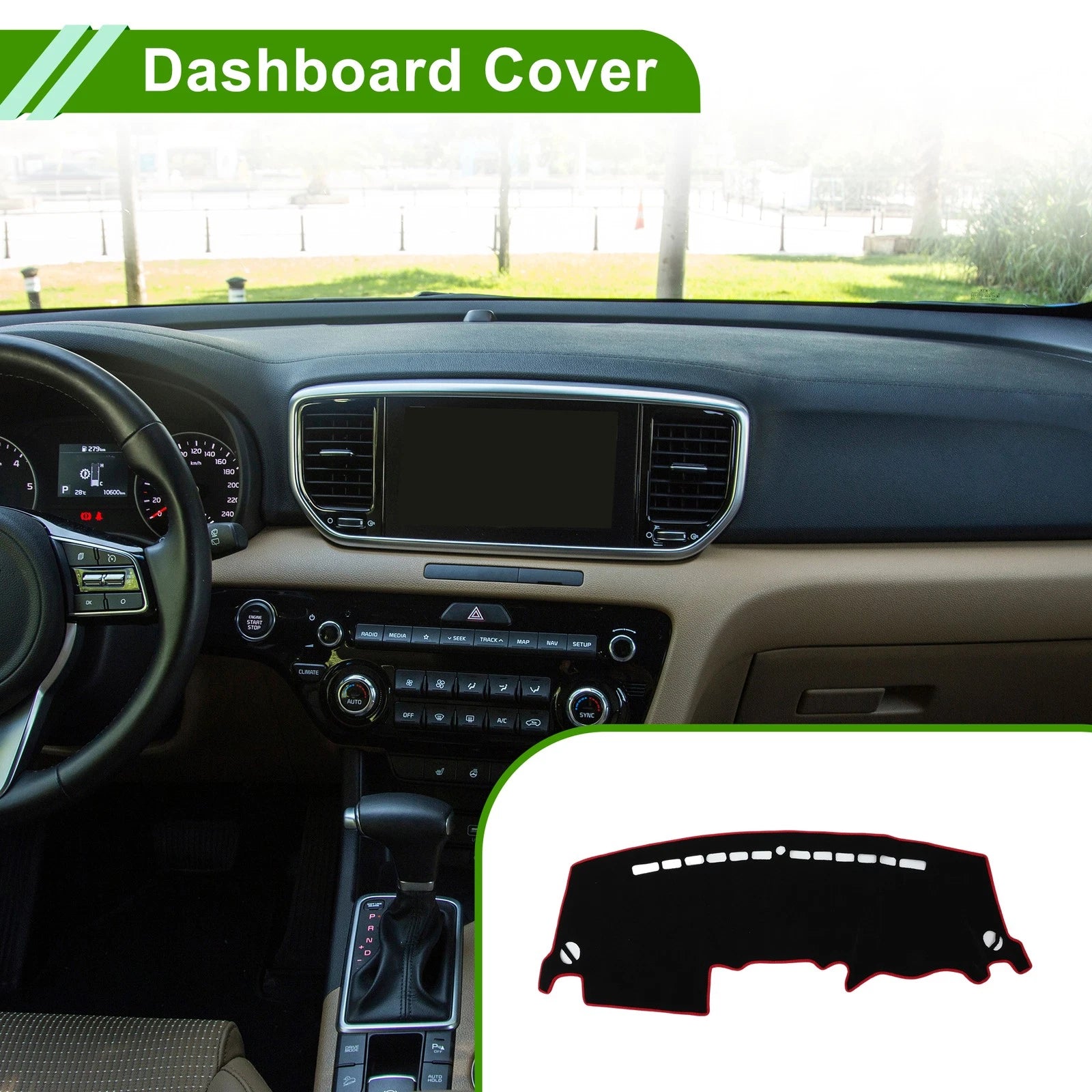 Dashboard Cover for Kia Sportage R (2011–2016) Black Red Polyester