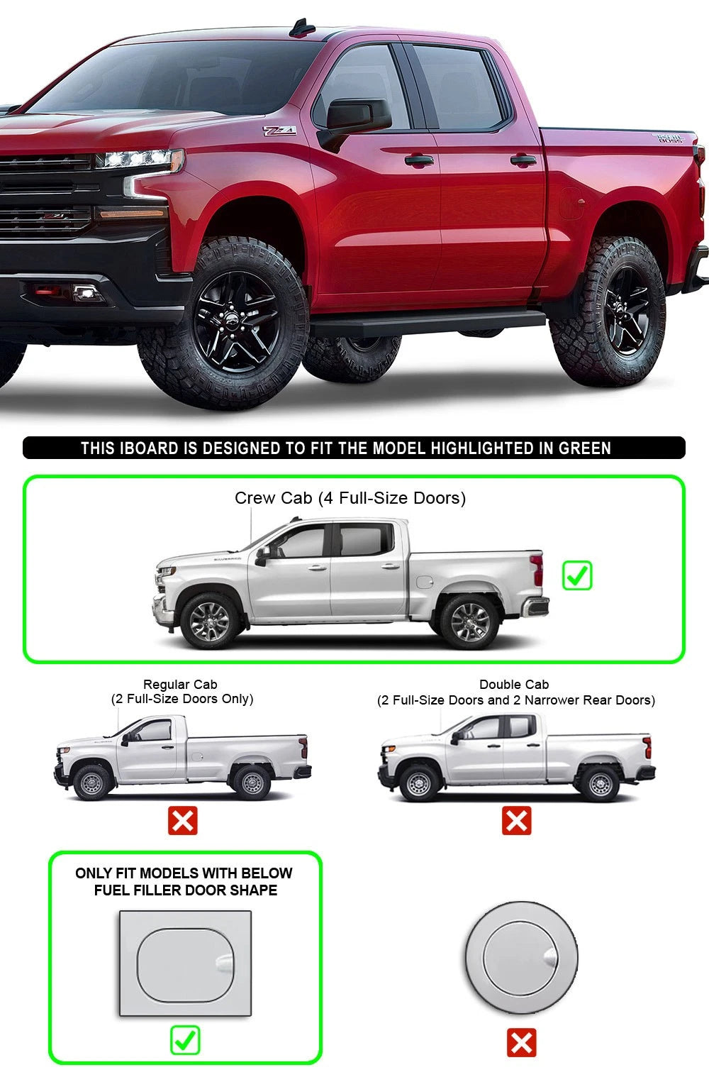 Set of 2 Black Running Boards for Chevy Silverado GMC Sierra (2019–2026)