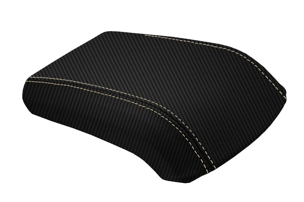 Console Lid Armrest Cover for Ford Escape (2013–2016) Carbon Fiber Beige Stitch