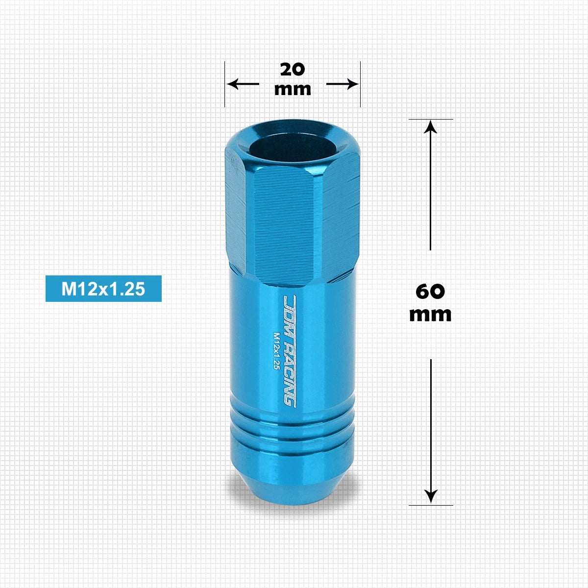 20Pc M12X1.25 Sky Blue JDM Open End Conical Wheel Lug Nuts + Extension 20mm