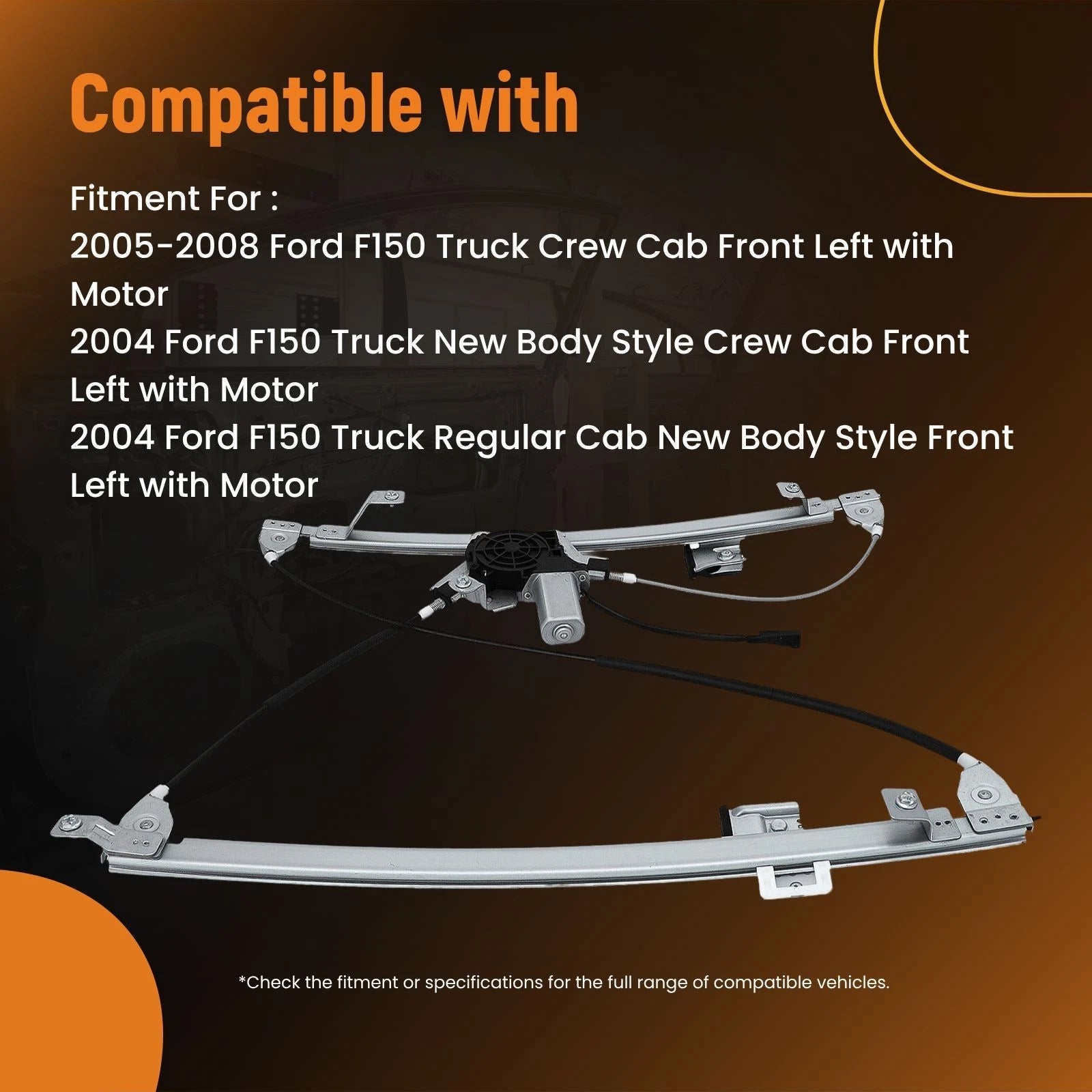 Front Left Power Window Regulator with Motor for Ford F-150, Lincoln Mark LT (2006-2008)