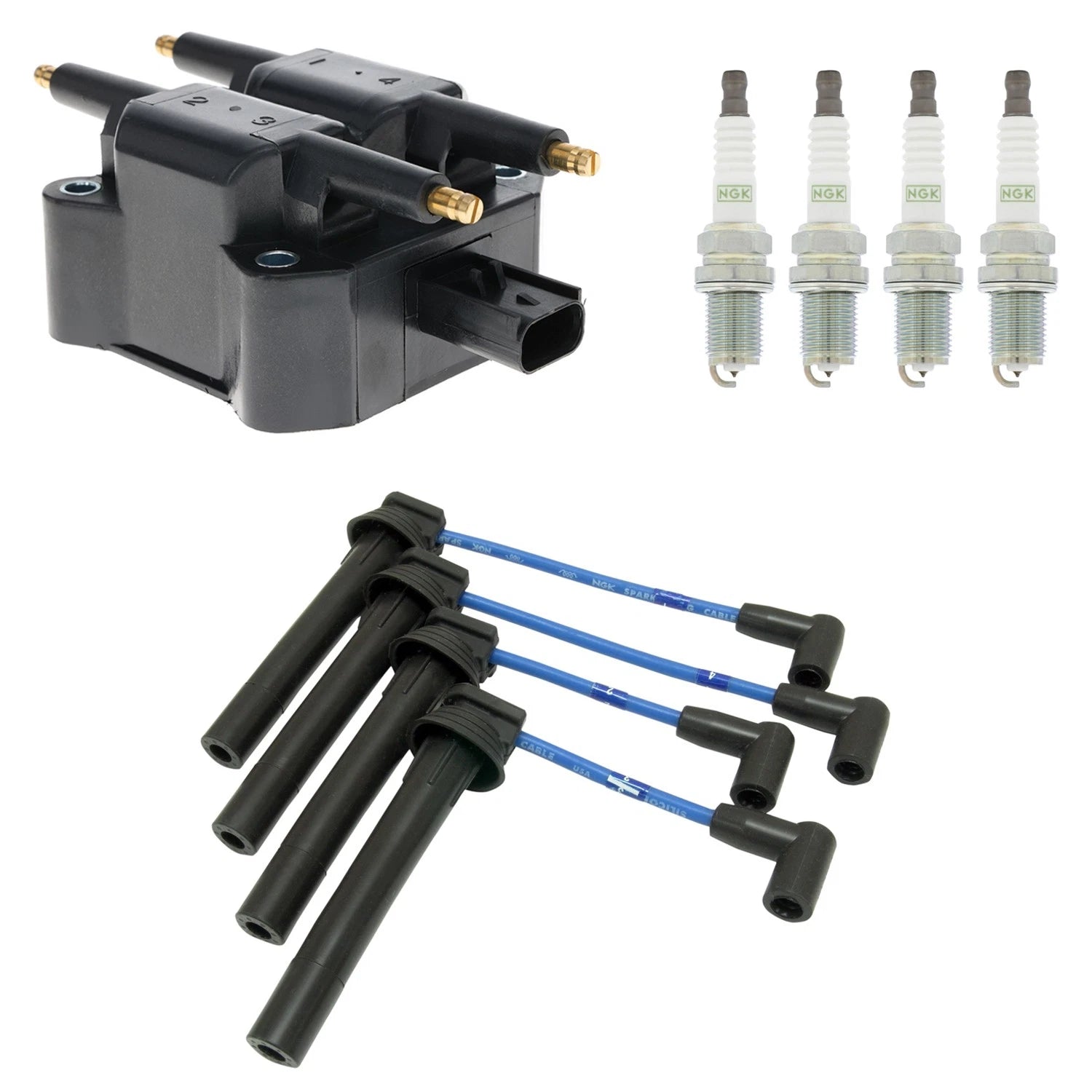 Ignition Coil & NGK G-Power Spark Plug Wire Set for Dodge Neon SX (1995–1999)