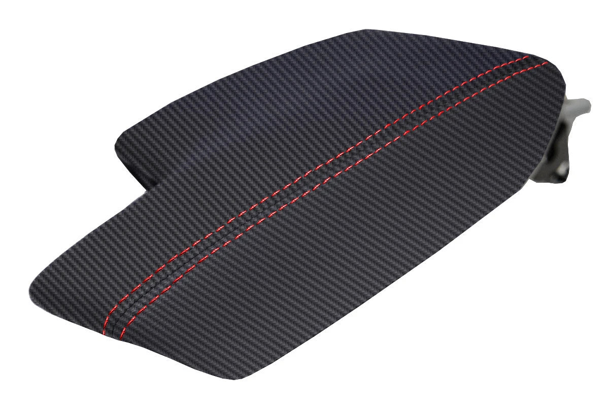 Console Lid Armrest Cover for Subaru Impreza (2017–2020) Carbon Fiber Red Stitch