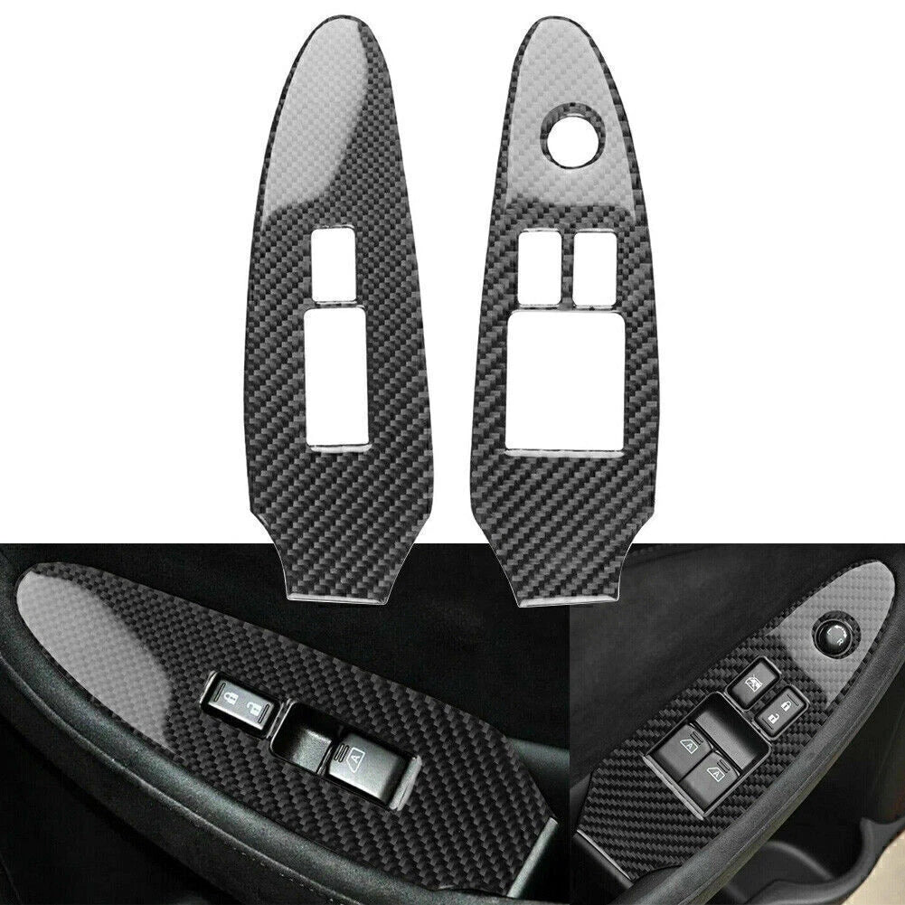 2Pcs Carbon Fiber Window Lift Switch Panel Trim for Nissan 370Z (2009–2020)