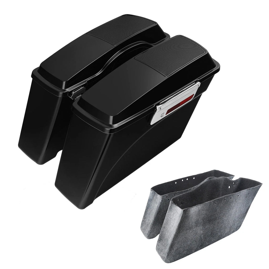 Vivid Black Saddle Bags with Speaker Lid for Harley Sportster Dyna Softail