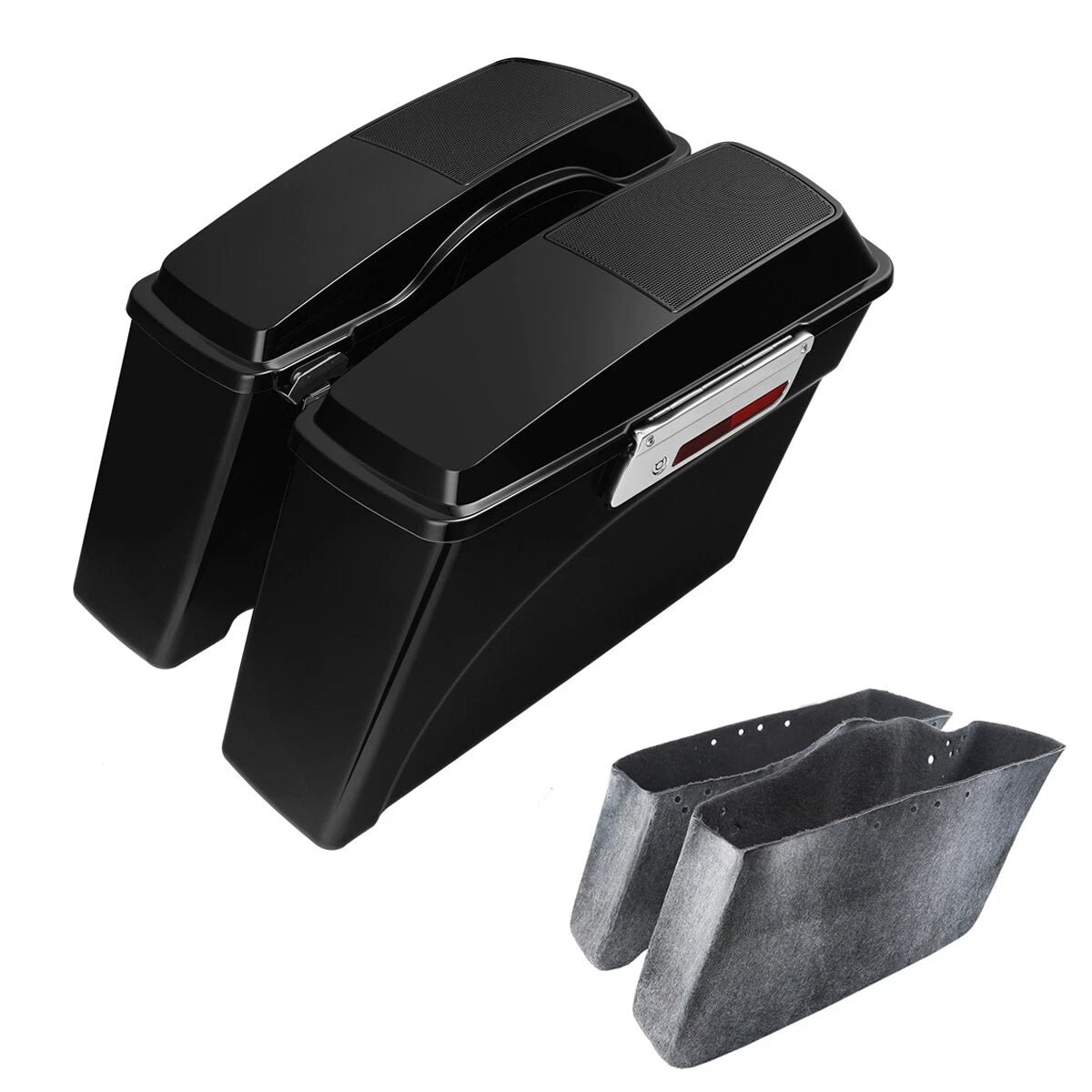 Vivid Black Saddle Bags with Speaker Lid for Harley Sportster Dyna Softail