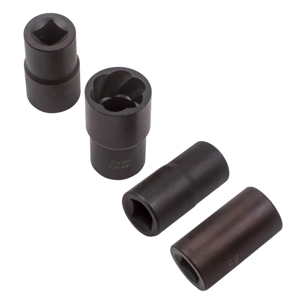 Set of 5 Twist Socket Removers for Damaged Lug Nut Locks (17-22mm)