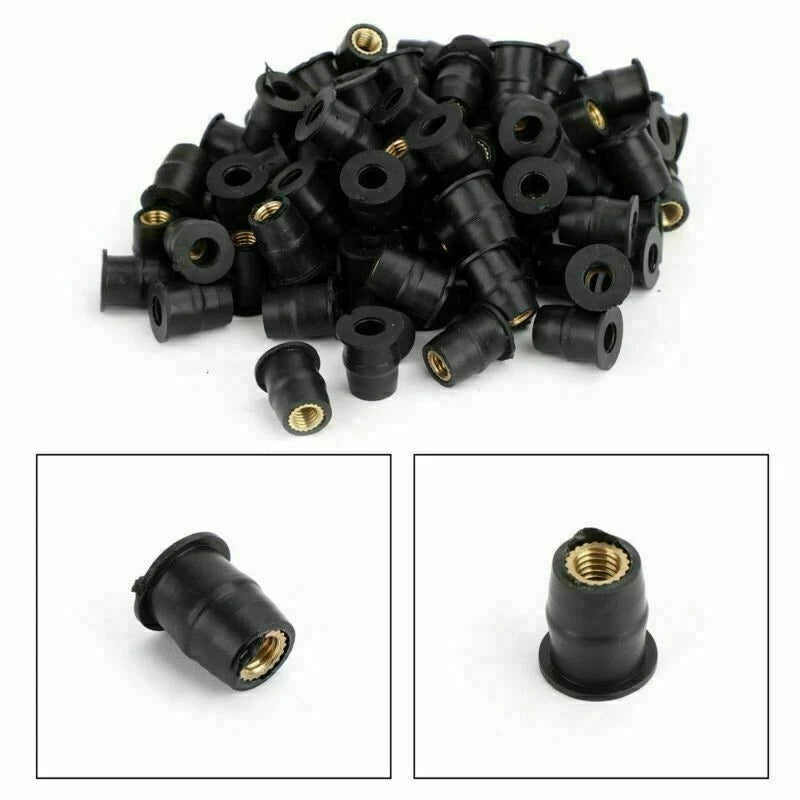 Set of 100 Rubber Well Nuts for Windscreen & Fairing 10-32 M5 3/8"
