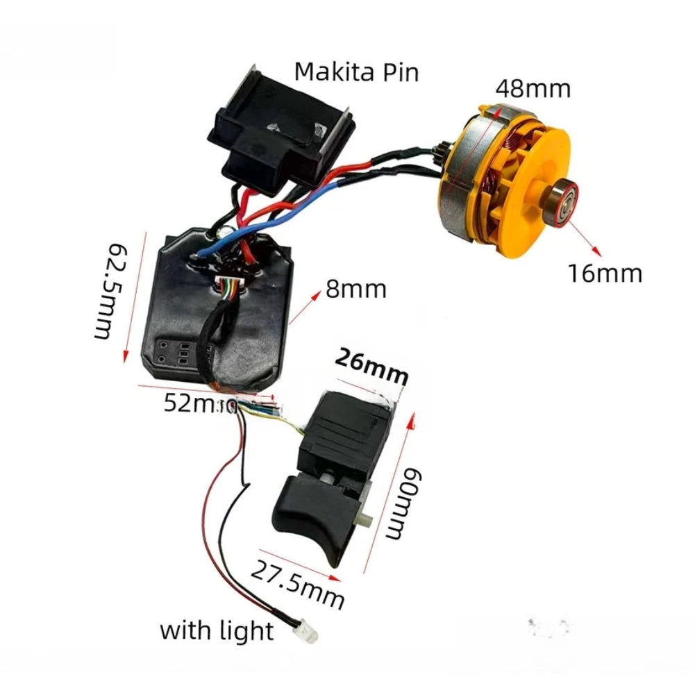 Brushless 21V Drill Motor Assembly 13 Tooth Gear LED for