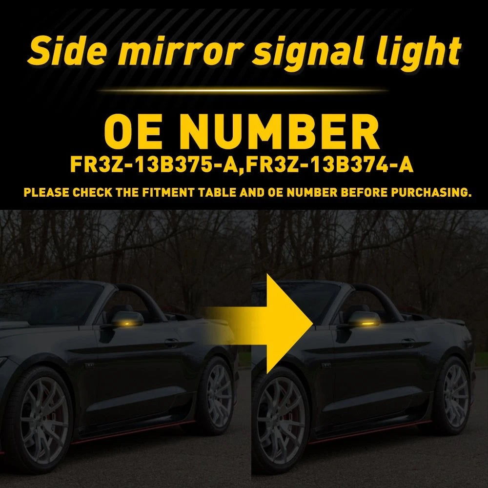 Smoked Amber LED Sequential Blinker Side Mirror Signal Light for Mustang (2015–2023)