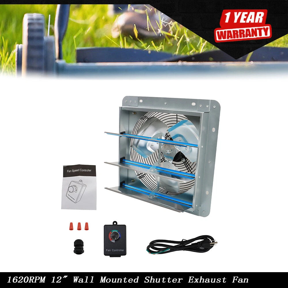 12" Wall Mounted Exhaust Fan for Home Use (1620 RPM)