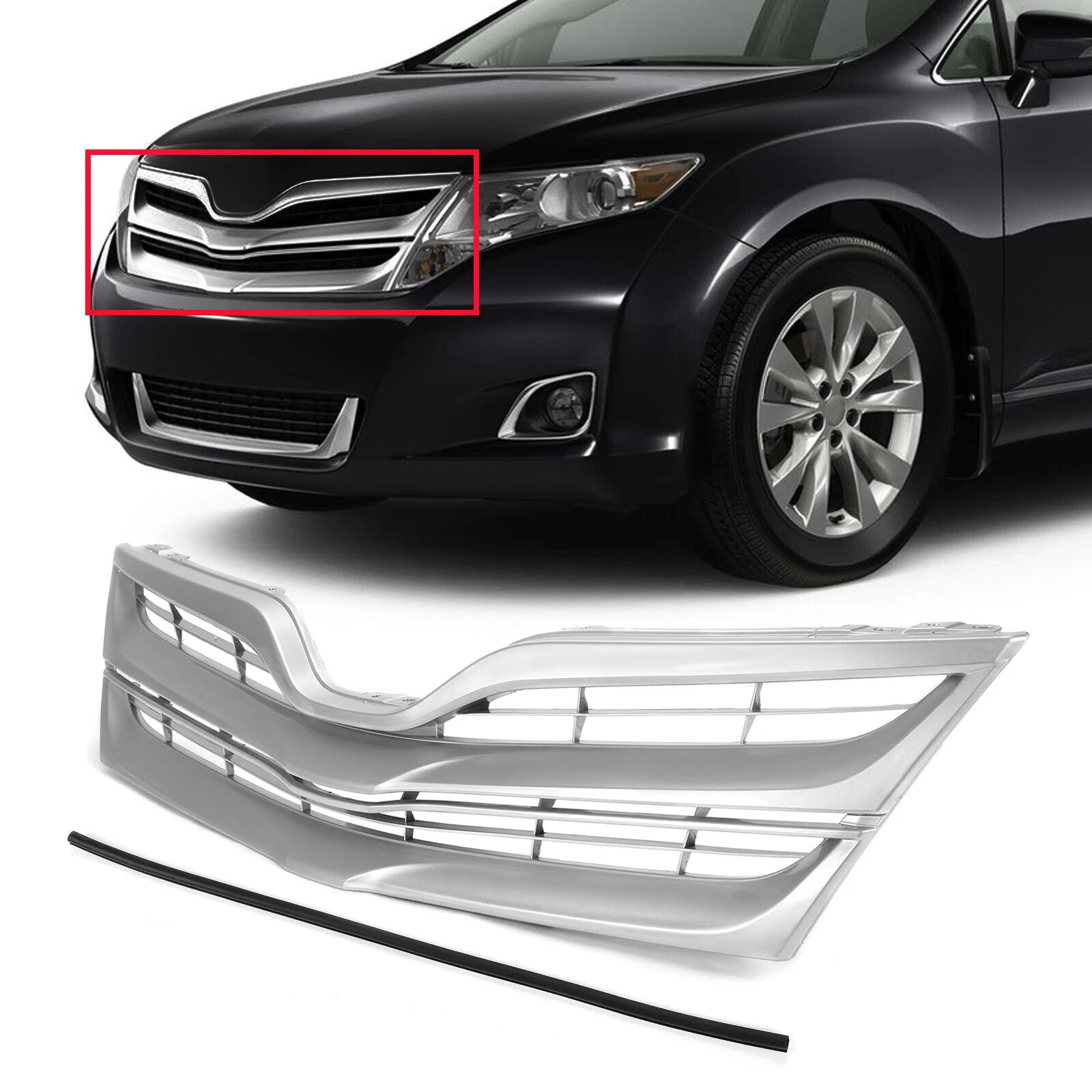 Front Upper Grille for Toyota Venza (2013–2016) Silver Replacement