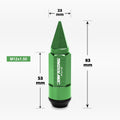 Set of 20 M12X1.5 Green JDM Cone Spiked Cap Wheel Lug Nuts + Extension 23mmx83mm