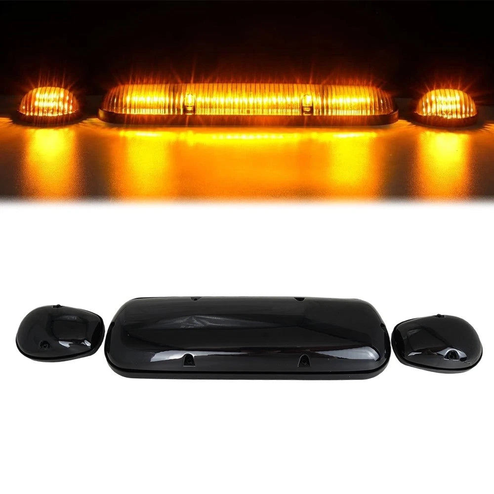 3pc Smoked Lens Cab Roof Marker Running Lights w/Amber LED for Truck SUV