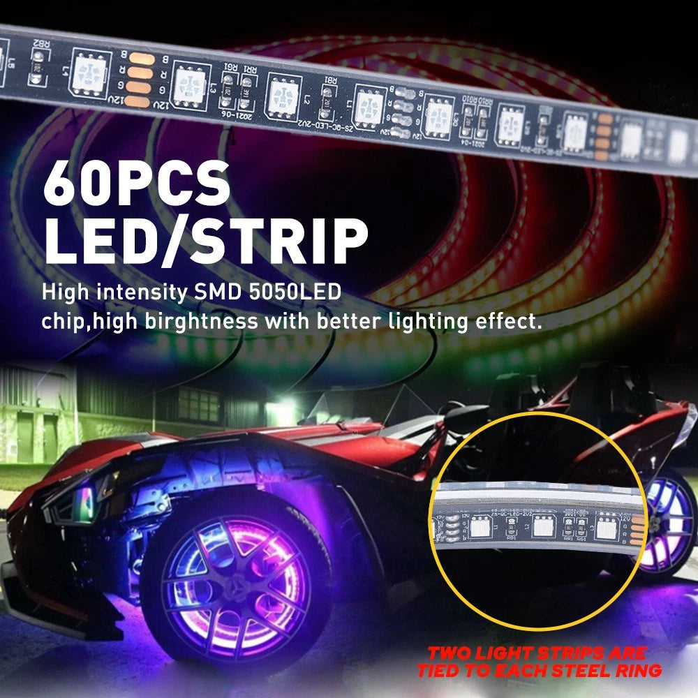 Set of 4 Double Row Wheel LED Ring Lights for Universal Fit