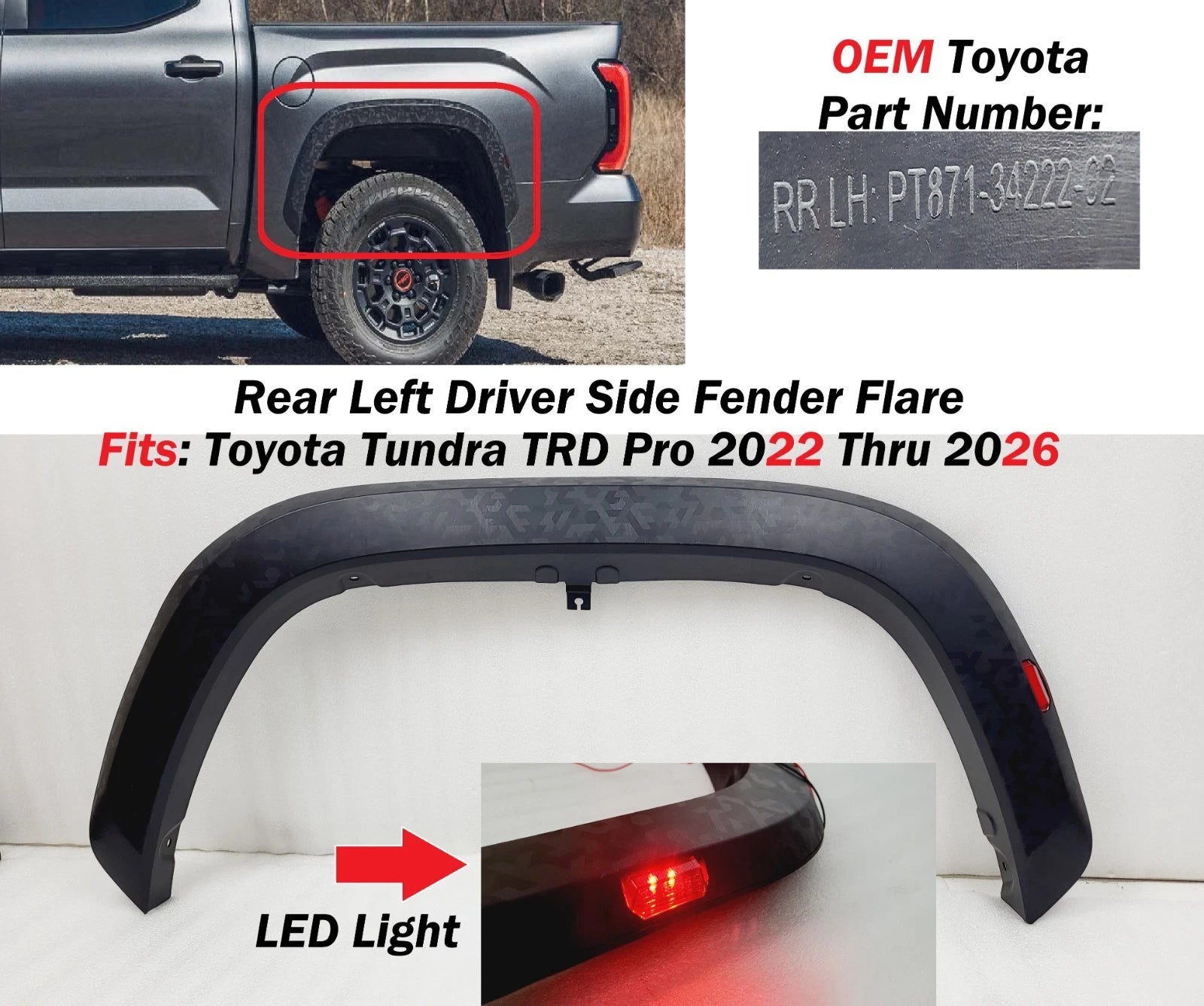 Rear Left Fender Flare Molding for Toyota Tundra (2022–2026) PT8713422202