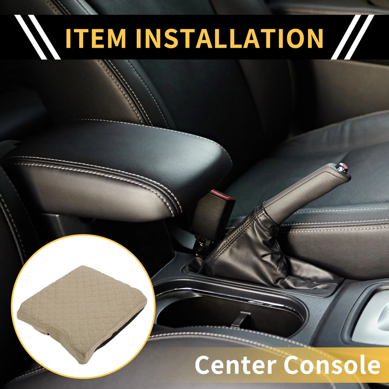 Center Console Cover for Ford F-150 (2015–2020) Microfiber Leather Beige