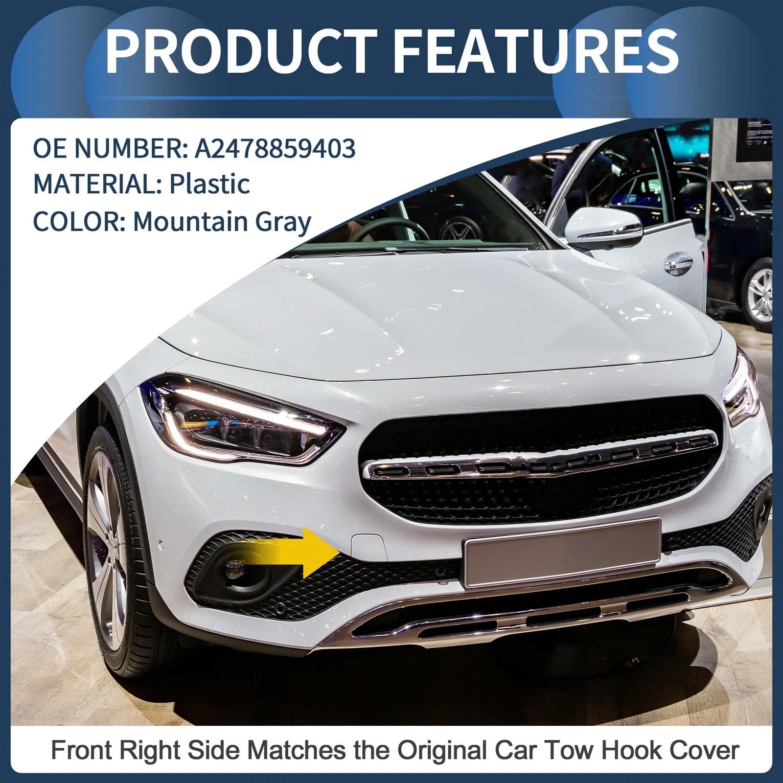 Front Bumper Tow Hook Cover for Mercedes-Benz W247 (No.A2478859403) Mountain Gray