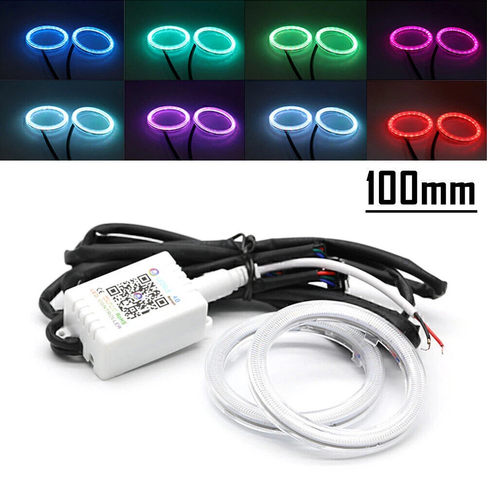 2X RGB COB LED Halo Rings Lamp Kit for Car (100MM)