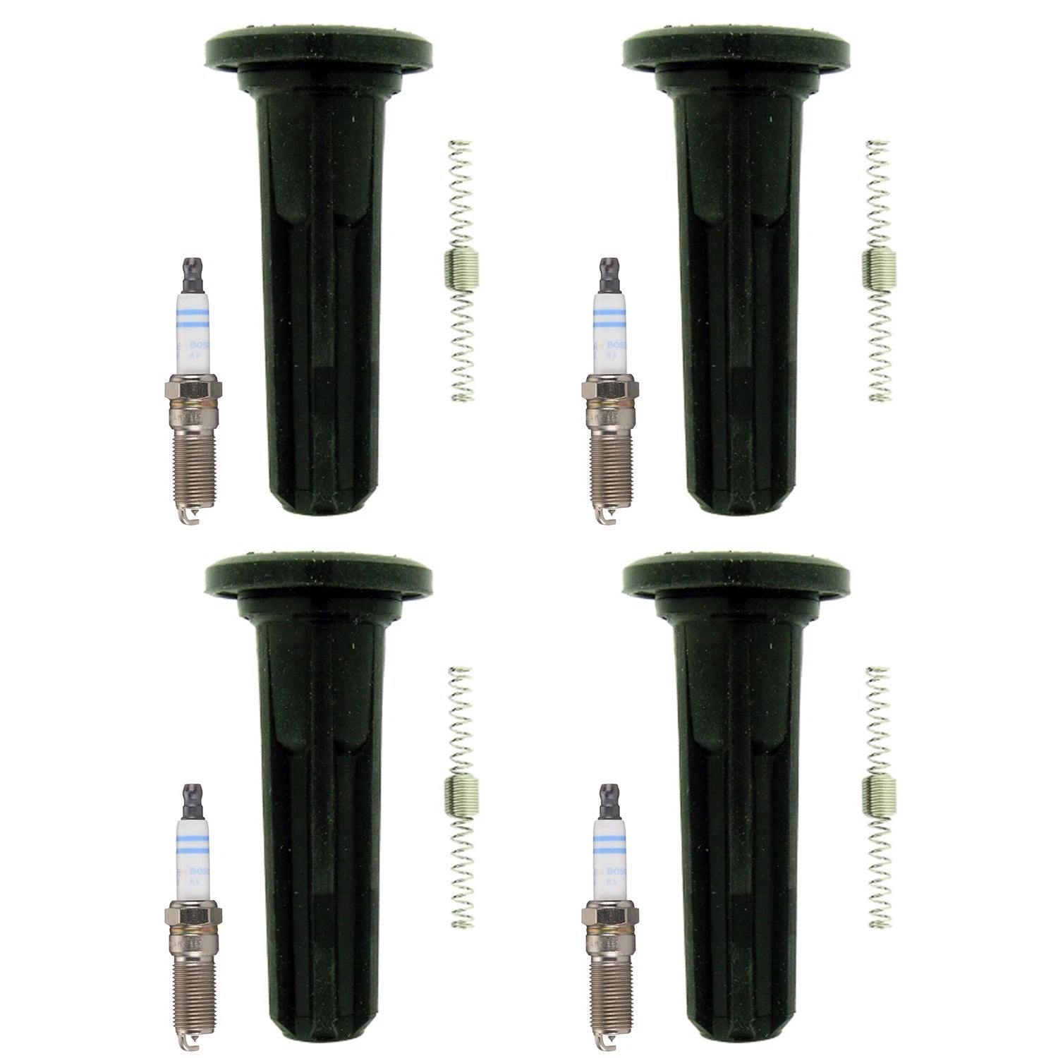 Set of 4 Bosch Double Iridium Spark Plugs & NGK Coil Boot Kit for Colorado i-290 (2004–2012)