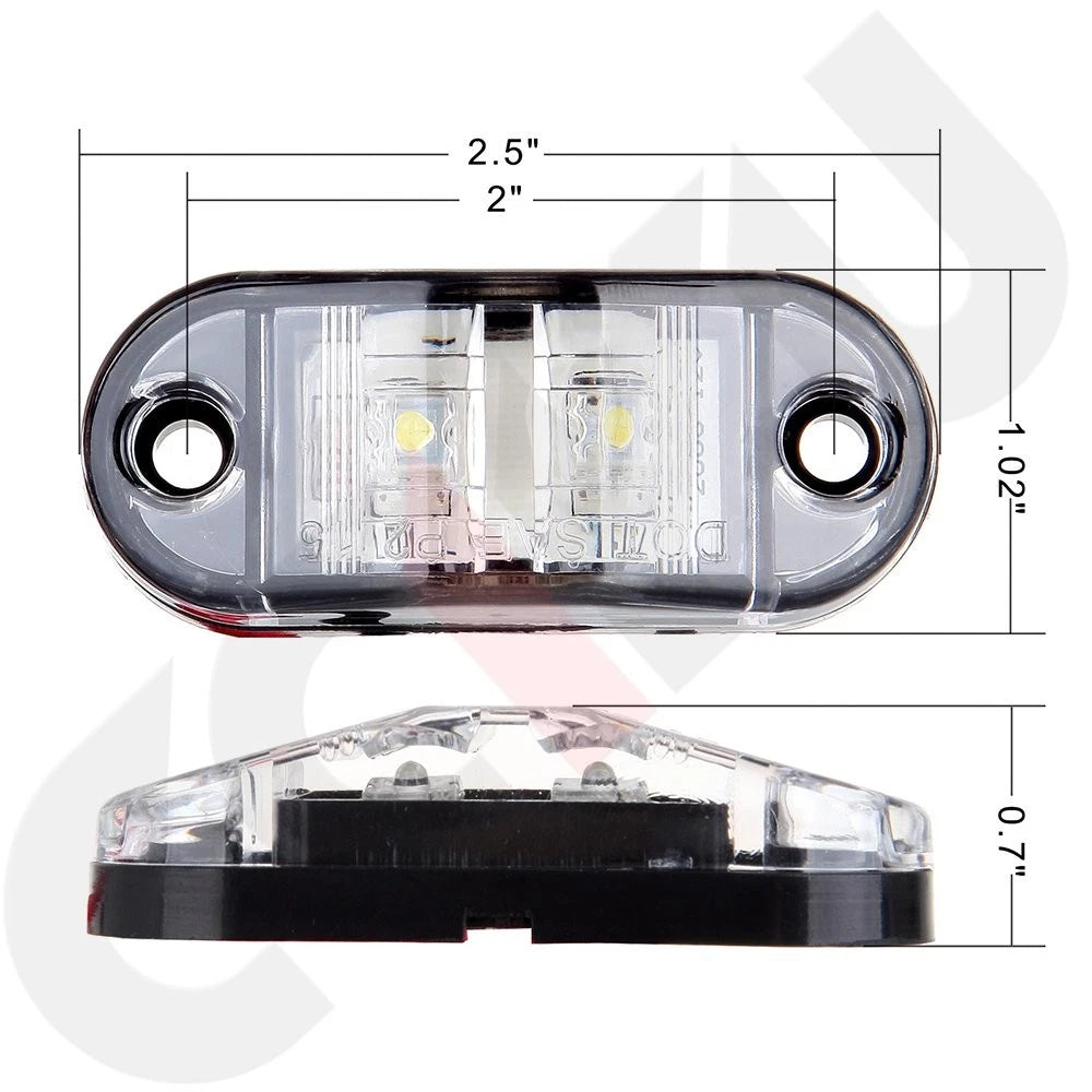 2pcs White LED Clearance Side Marker Lights for Trailer (2.5'')