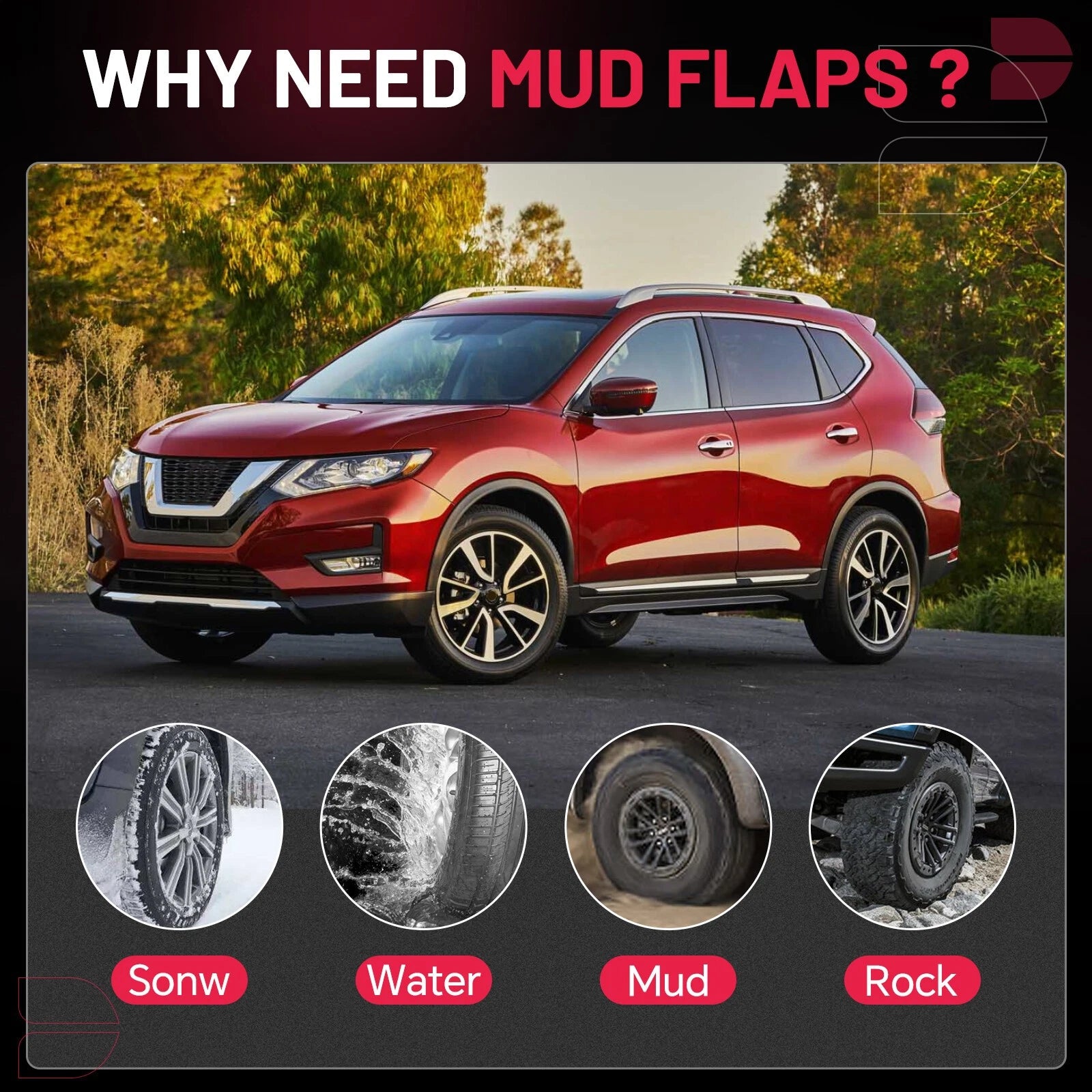 Mud Flaps Splash Guards for Nissan Rogue 2014–2020 and Qashqai 2017–2021