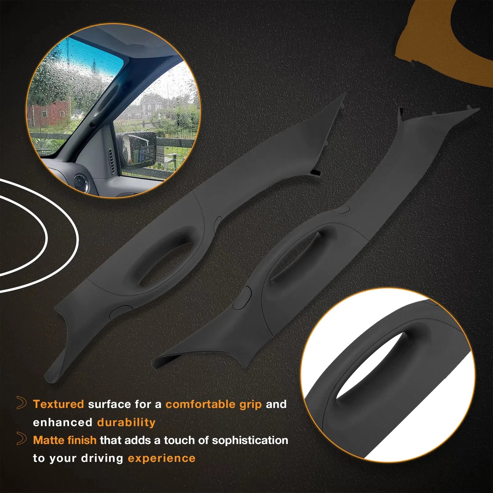2X A-Pillar Interior Trim w/ Assist Handle for Ford F150 (2004–2008) Black