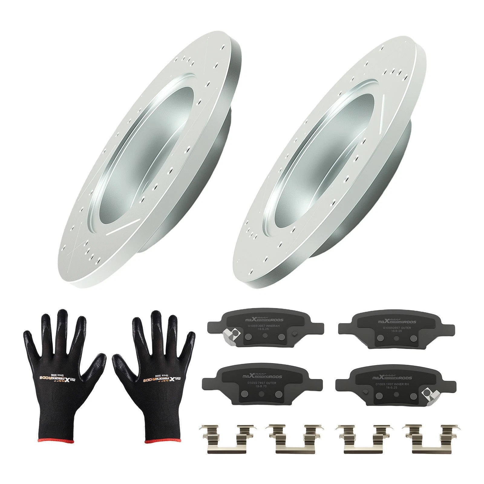 Rear Drilled Brake Rotors and Pads for Pontiac Pursuit 2006–2006 and Saturn Aura 2007–2009