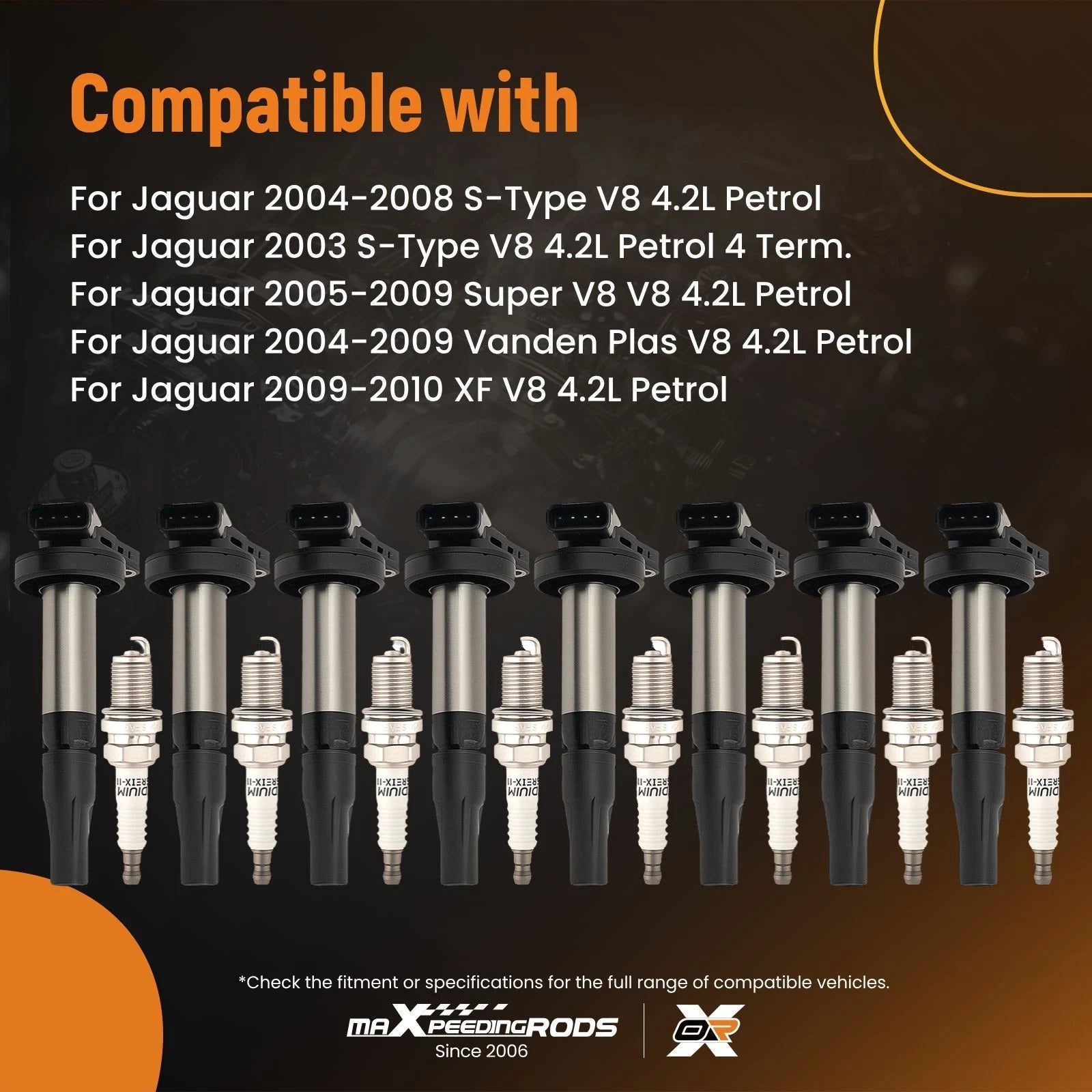 8x Ignition Coils & Spark Plug for Jaguar S-Type/XJ8 4.2L V8 (2003–2009) AJ810445