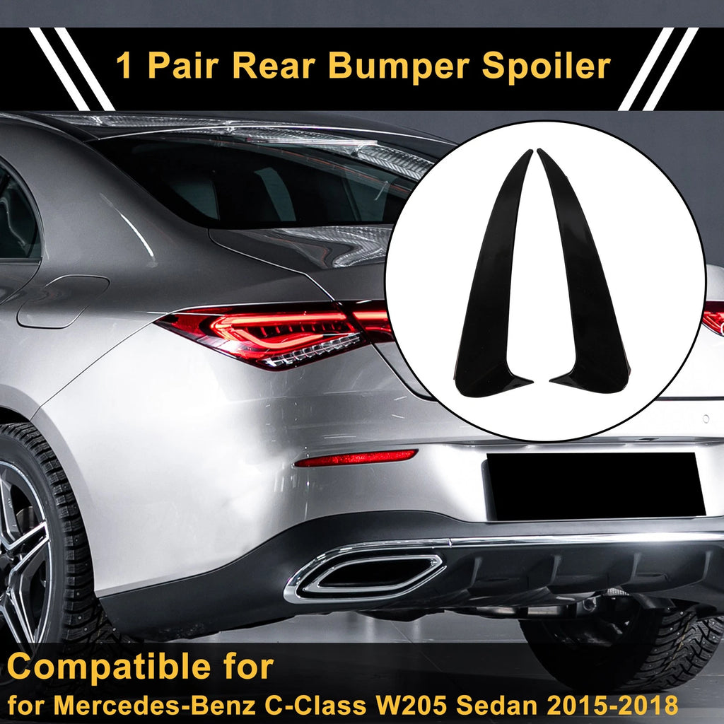 1 Pair Rear Bumper Spoiler for Mercedes-Benz C-Class W205 (2015–2021) Gloss Black ABS
