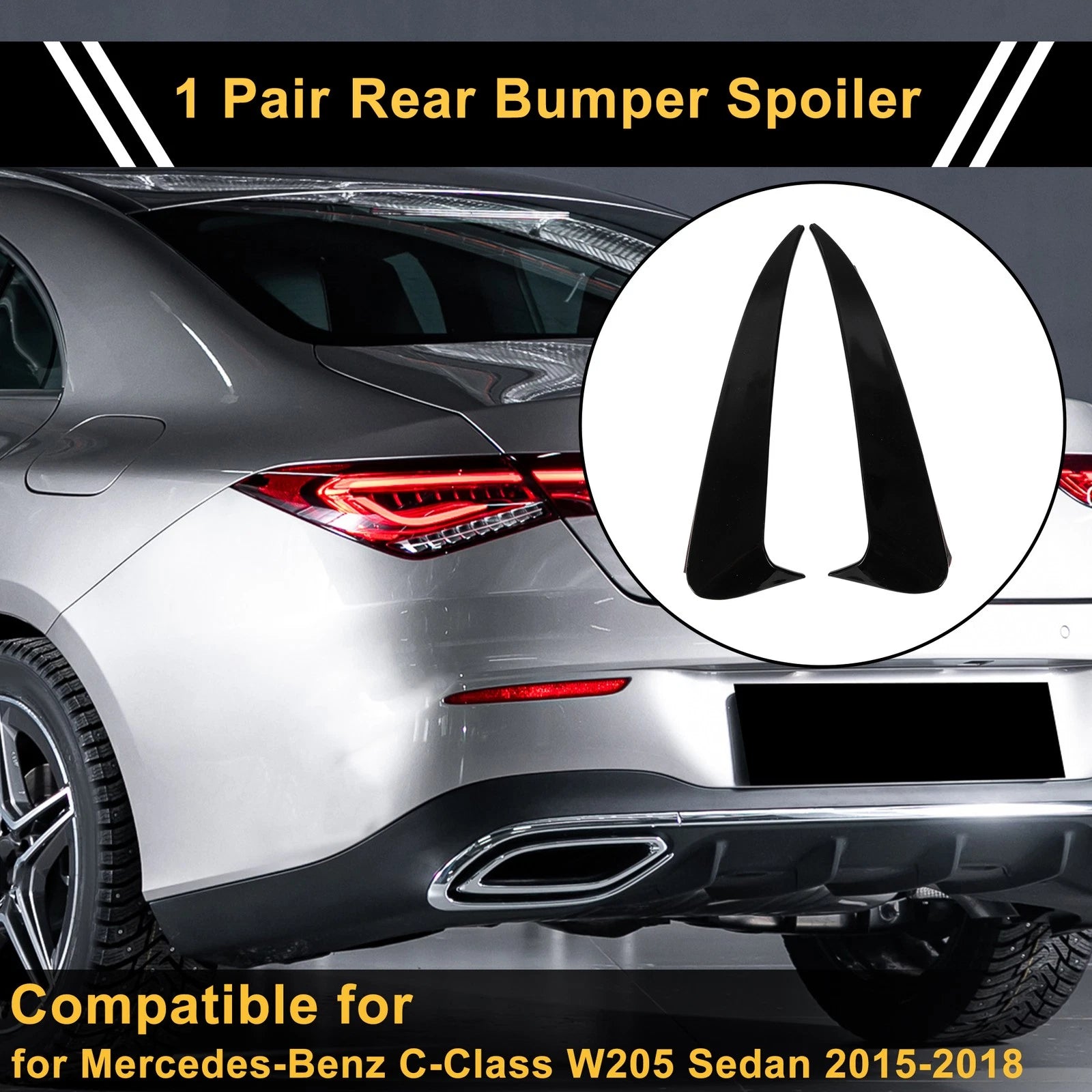 1 Pair Rear Bumper Spoiler for Mercedes-Benz C-Class W205 (2015–2021) Gloss Black ABS