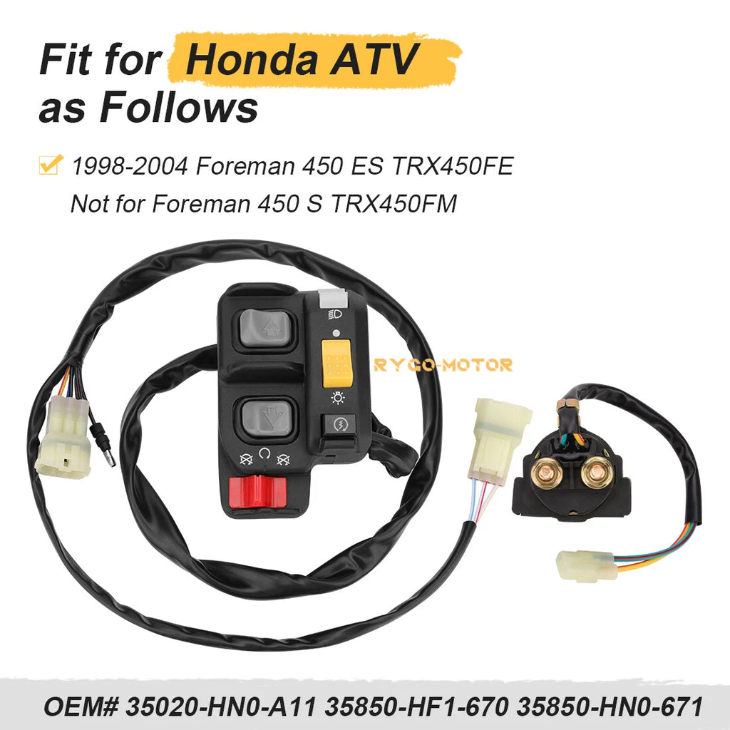 Handlebar Switch & Starter Relay Switch for Honda Foreman 450 TRX450FE (1998–2004)