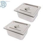 2X Hotel Pans 1/2 Size 6" Deep with Lids Stainless Steel Non-Stick