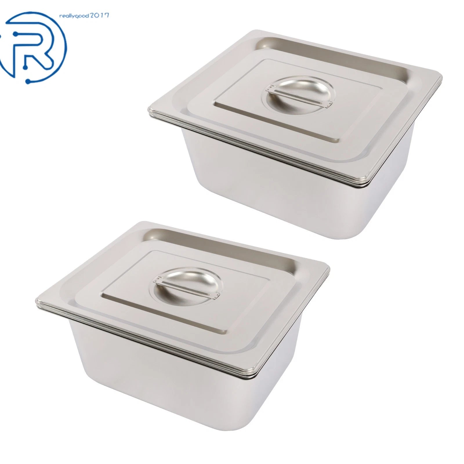 2X Hotel Pans 1/2 Size 6" Deep with Lids Stainless Steel Non-Stick