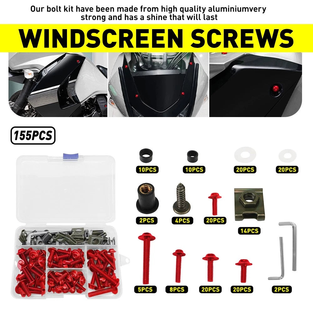 155pcs Red Aluminum Fairing Bolts Kit M5 M6 for Yamaha YZF R1 R6 (1998–2021)