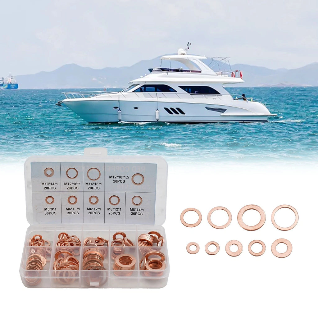 200pcs Copper Washer Assortment Set for Car Marine Plant Engines