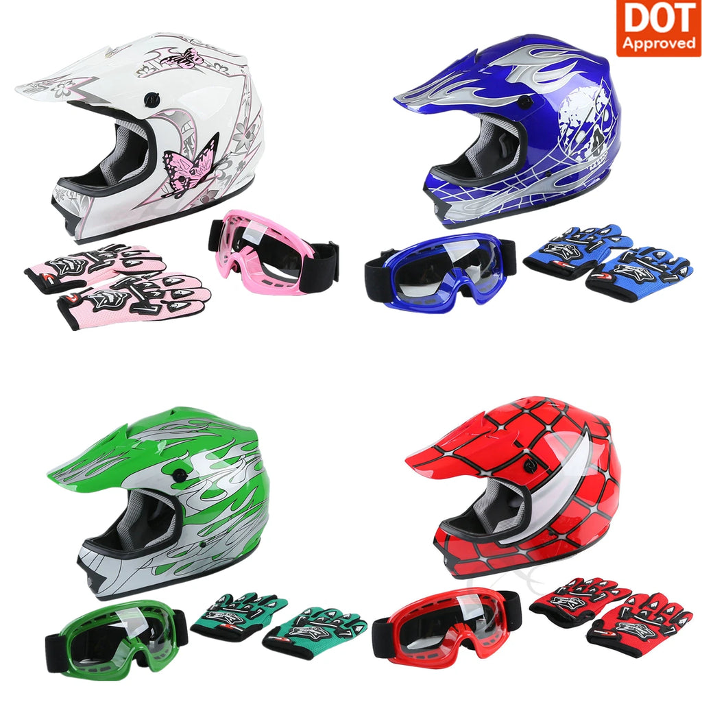 Youth Motocross Helmet with Goggles & Gloves for ATV UTV (DOT Approved)