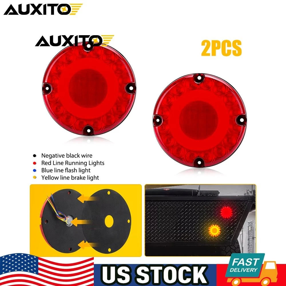 7" Round Red Rear LED Tail Turn Signal Lights for Trailer Truck (Waterproof)