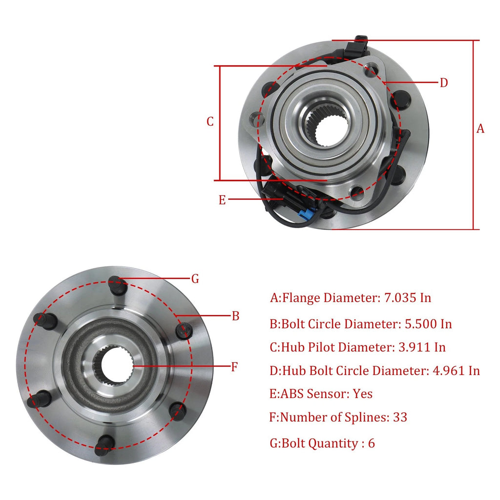Set of 2 Front Wheel Bearing Hub Assembly for Hummer H3 (2006–2010)