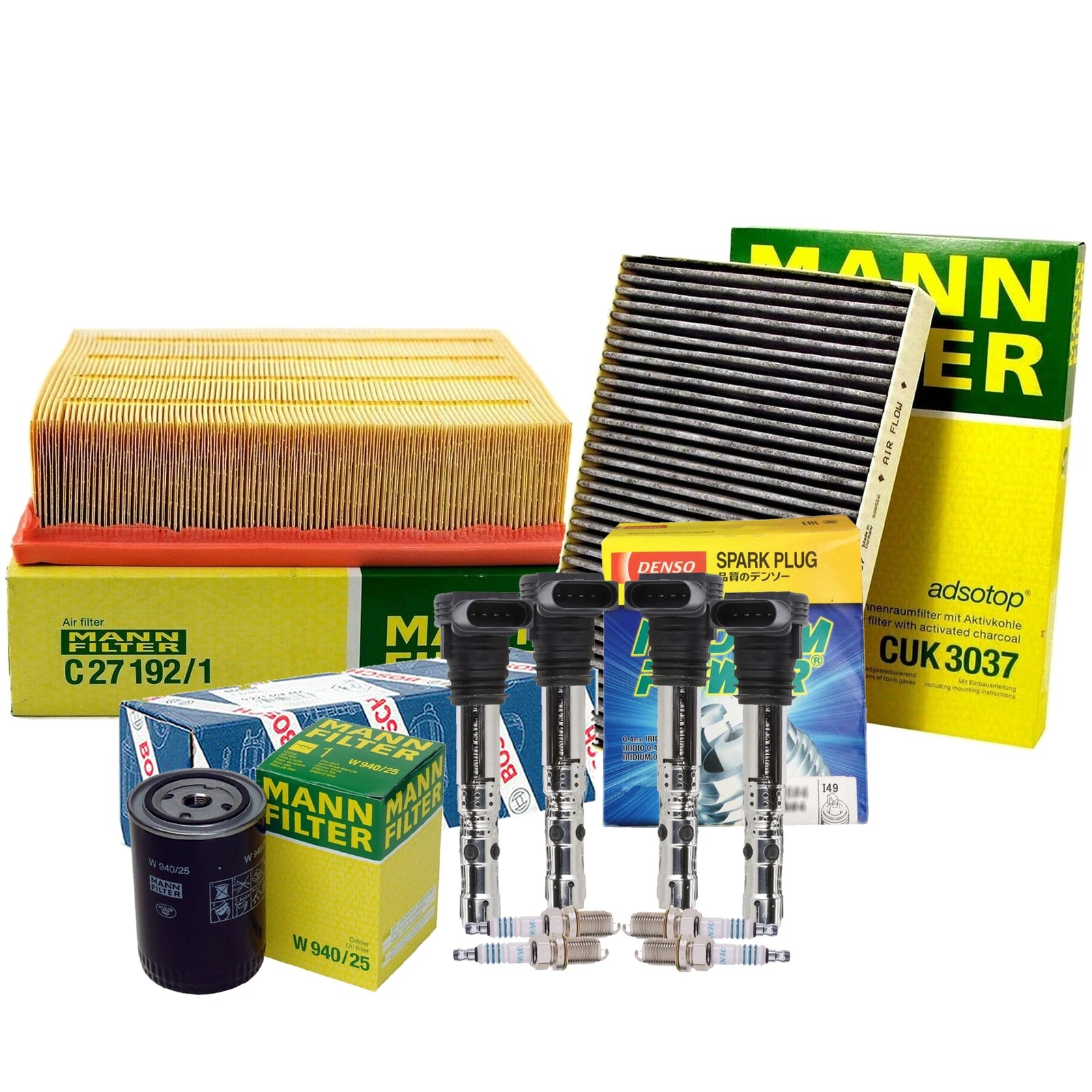 Set of 4 Iridium Power Spark Plugs for Audi (Mann, Bosch, Denso)